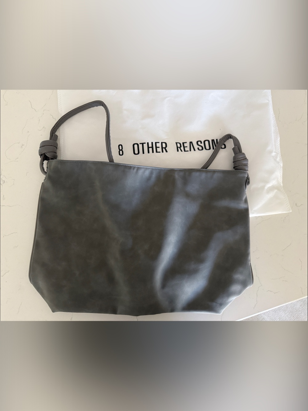8 Other Reasons Gray Knotted-Handle Vegan Suede Shoulder Bag